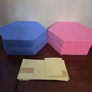 Pink and blue Acoustic /sound proof foam tiles with adhesive stickers